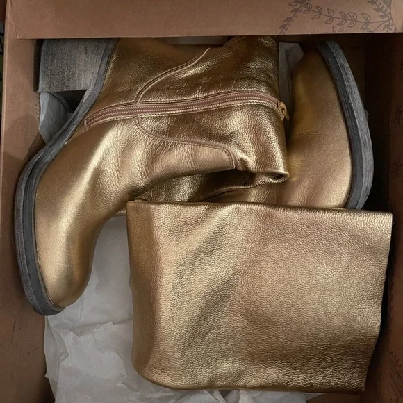 Gold leather FREE PEOPLE boots knee high - Picture 5 of 9